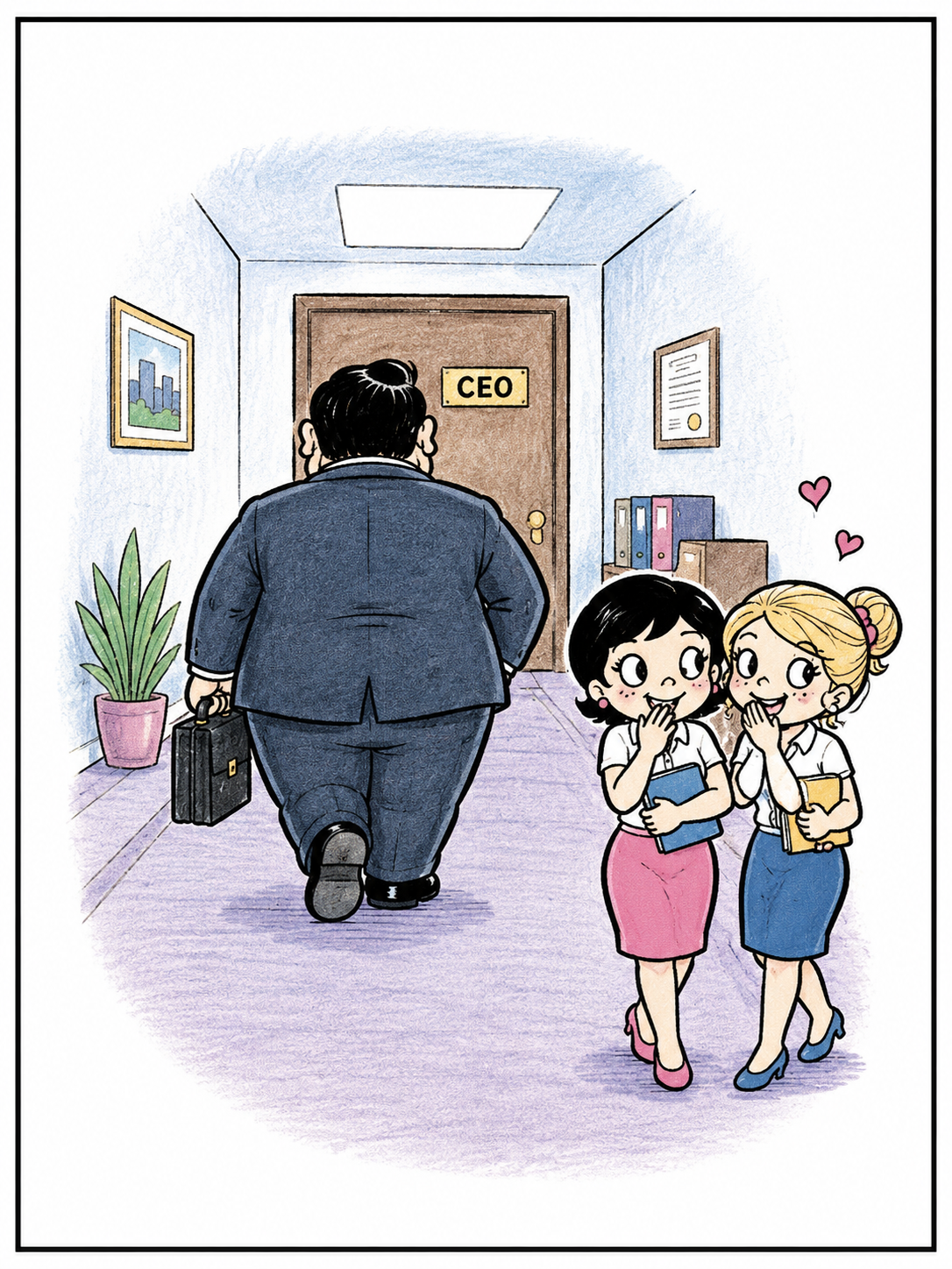 A CEO in a suit walking toward his office door — successful on the outside, while carrying a private struggle within.