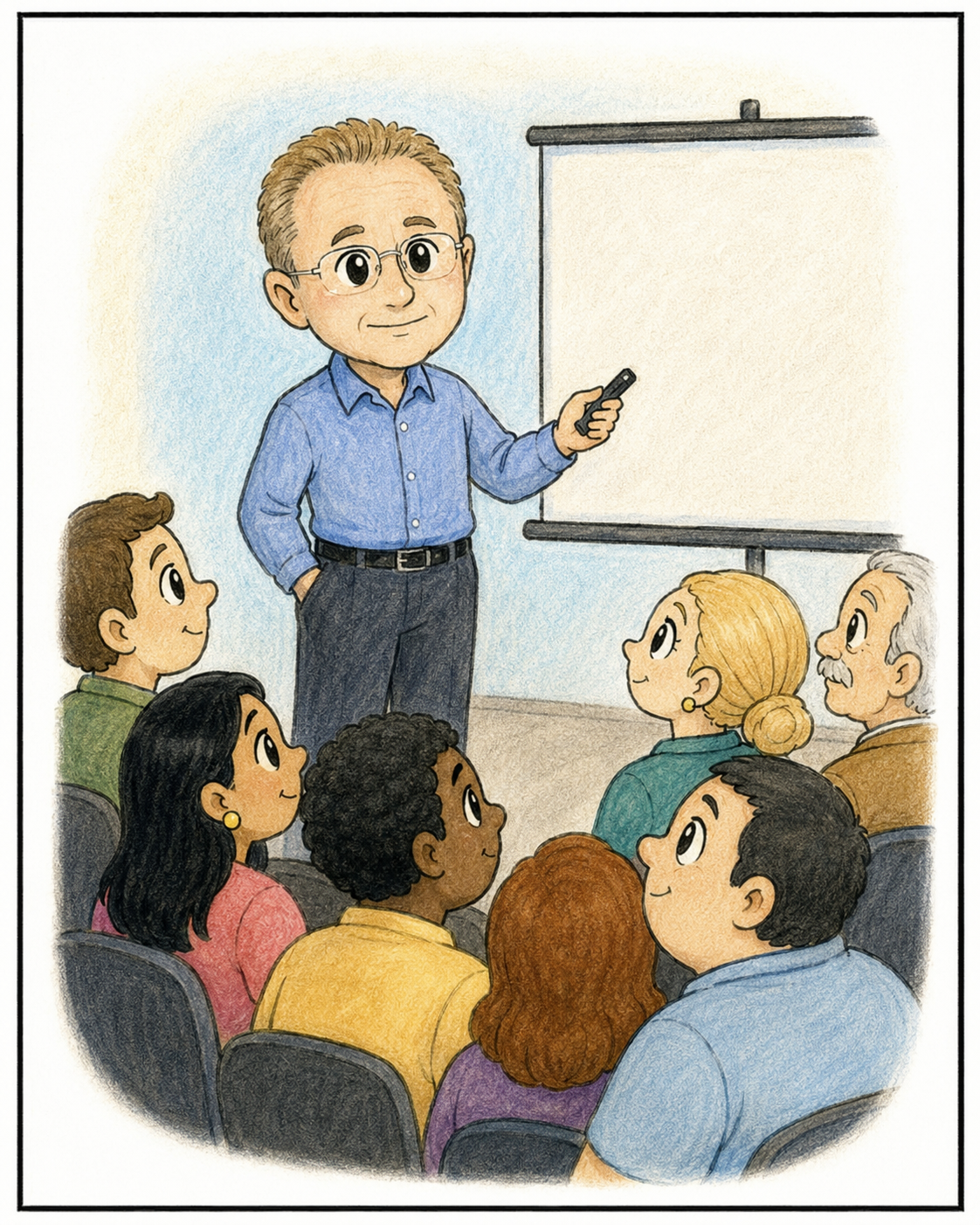 A diverse group of people listening together — different stories with something in common.
